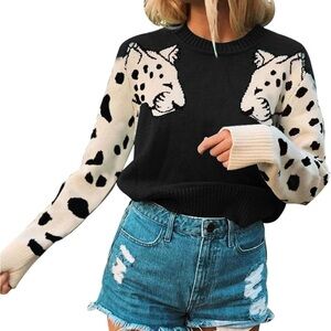 Leopard Print Black and White Sweater